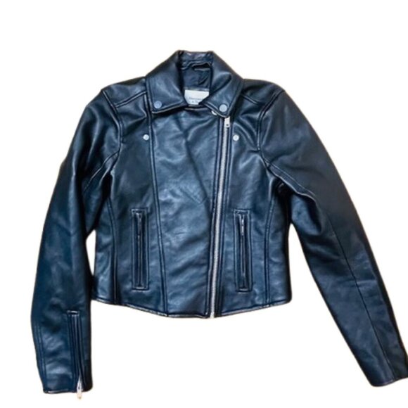 Abercrombie & Fitch Faux Leather Moto Jacket Vegan Biker Jacket Black Small - Picture 8 of 12
